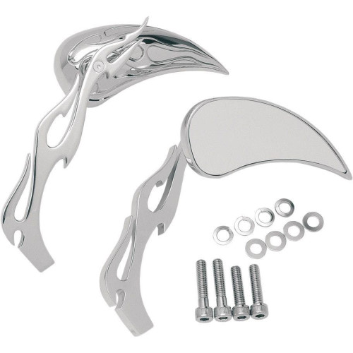 PartzBiz HD: 4417702-Drag Specialties 0640-0116 Chrome Flame Teardrop Handlebar Mirrors Pair Harley PartzBiz HD: 4417702-Drag Specialties 0640-0116 Chrome Flame Teardrop Handlebar Mirrors Pair Harley