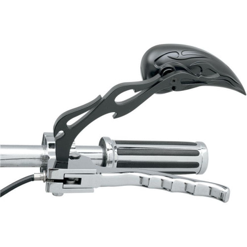PartzBiz HD: 4417703-Drag Specialties 0640-0289 Black Flame Teardrop Handlebar Mirrors Pair Harley
