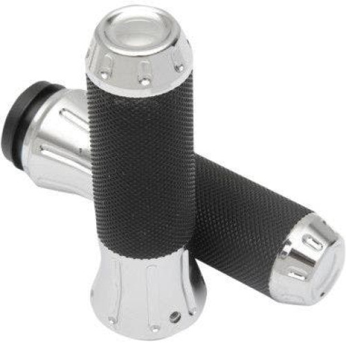 PartzBiz HD: 4417437-Drag Specialties Rubber-Covered Chrome Hand Grips for Harley Cable Throttle | 0630-1611 PartzBiz HD: 4417437-Drag Specialties Rubber-Covered Chrome Hand Grips for Harley Cable Throttle | 0630-1611