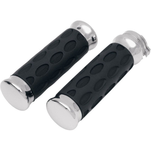 PartzBiz HD: 4417356-Drag Specialties Chrome Rubber Hand Grips for Harley Cable Throttle | 0630-0372 PartzBiz HD: 4417356-Drag Specialties Chrome Rubber Hand Grips for Harley Cable Throttle | 0630-0372