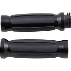 PartzBiz HD DS06302687 - Drag Specialties Textured Black Rubber Grips Chrome Ends Harley Cable Throttle | DS-243105