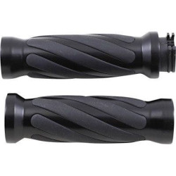 PartzBiz HD DS06302689 - Drag Specialties Textured Black Rubber Grips Chrome Ends Harley Cable Throttle | DS-243105