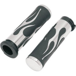PartzBiz HD DS06300268 - Drag Specialties Rubber Grips With Chrome Flame Accents Harley Cable Throttle | 0630-0268 PartzBiz HD DS06300268 - Drag Specialties Rubber Grips With Chrome Flame Accents Harley Cable Throttle | 0630-0268