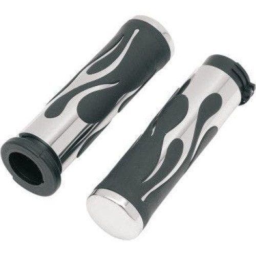 PartzBiz HD: 4417067-Drag Specialties Rubber Grips With Chrome Flame Accents Harley Cable Throttle | 0630-0268