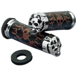 PartzBiz HD DSDS243255 - Drag Specialties Skull Grips Black Eyes for Harley Cable Throttle (Sleeve Incl.) | DS-243255