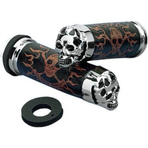 PartzBiz HD: 4417038-Drag Specialties Skull Grips Black Eyes for Harley Cable Throttle (Sleeve Incl.) | DS-243255