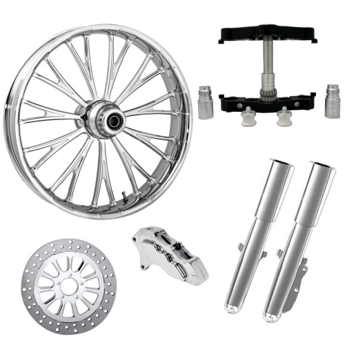 PartzBiz HD: 4416809-Dynasty Chrome 23" Wheel Tire Single Side w/ Raked Triple Trees Lowers & Sliders | DYNASTY-SNGL-CHR-KIT-23PCKG