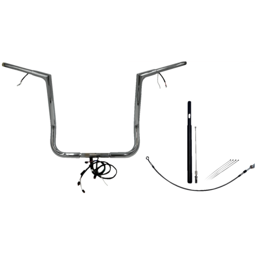 PartzBiz HD: 4416147-FBI Chrome 16" Flat Top Plug n Play EZ 1-1/4" Handlebar Kit Harley 21-23 FLH/T | 712016