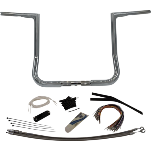 PartzBiz HD: 4416058-FBI Fat Baggers 1-1/4 Chrome 14 EZ ติดตั้งแบนด้านบน Handlebar Harley Batwing 98-13