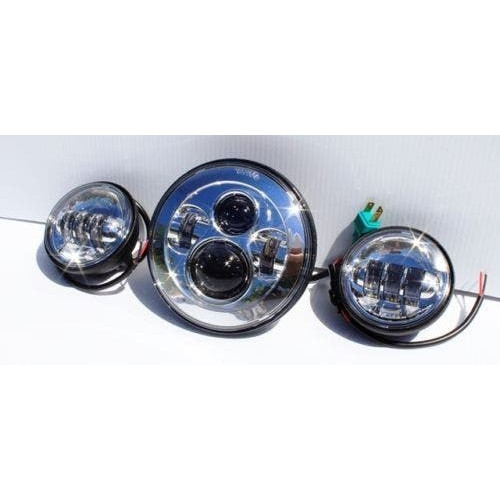 PartzBiz HD: 4415170-ชุดไฟหน้า Harley LED Projector Daymaker Chrome 7 ” พร้อม ผ่านโคมไฟและอะแดปเตอร์