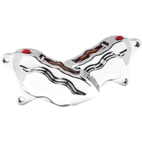 PartzBiz HD: 4415127-Hawg Halters HHI Chrome 4-Piston Dual-Disc Front Calipers 08-18 Harley FLH/T & V-Rod