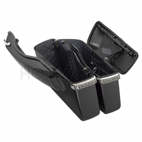 PartzBiz HD: 4414617-Hogworkz Standard Saddlebag Liners Black w/ Blue Stitching Harley Touring 14-Up