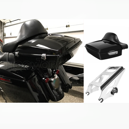 PartzBiz HD: 4414595-Hogworkz Vivid Black Chrome Hardware Chopped TourPak w/ Full Backrest & Mount PartzBiz HD: 4414595-Hogworkz Vivid Black Chrome Hardware Chopped TourPak w/ Full Backrest & Mount
