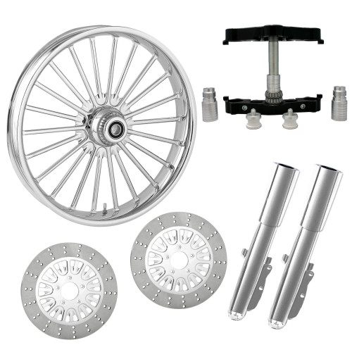 PartzBiz HD: 4414460-Illusion Chrome 23” ยางล้อ Dual Rotors คราด Triple Trees ส่วนล่างและตัวเลื่อน | ภาพลวงตา-DUAL-CHR-KIT-PCKG