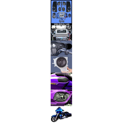 PartzBiz HD: 4414351-J&M Rokker XXR Extreme 800w 4-Speaker w/ Lids & Amp Kit 14-20 Harley FLHX XXRK-800LD4-14SG best for davidson sound system upgrade