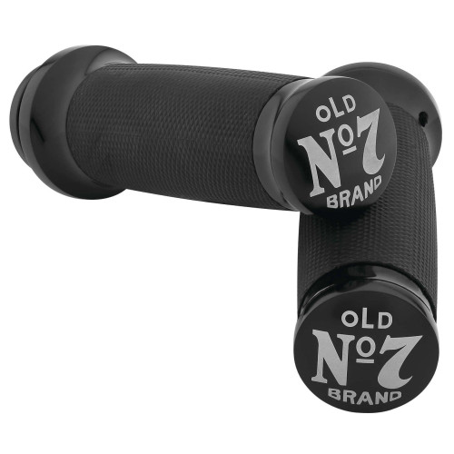 PartzBiz HD: 4414332-Jack Daniels OLD #7 Black Billet Hand Grips for Harley Cable Throttle Models | 106-241