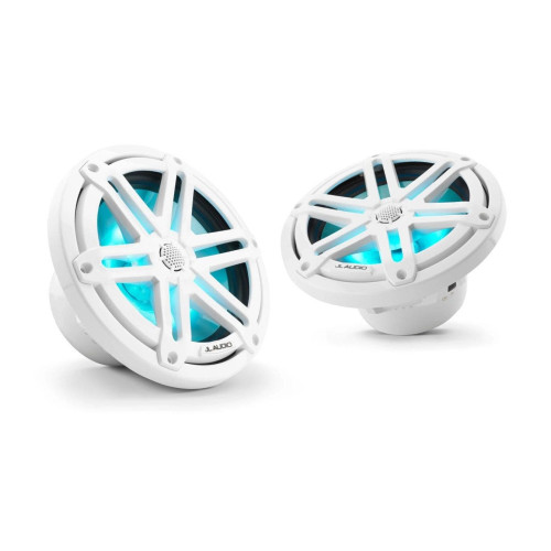 PartzBiz HD: 4414193-JL Audio 7.7-Inch Marine Coaxial Speakers Gloss White Sport Grille W/RGB LED