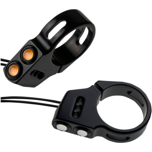PartzBiz HD: 4413995-Joker Machine สีดำ 41 มม. LED ด้านหน้า Rat Eye Amber Turn สัญญาณ Harley | 05-200-2B