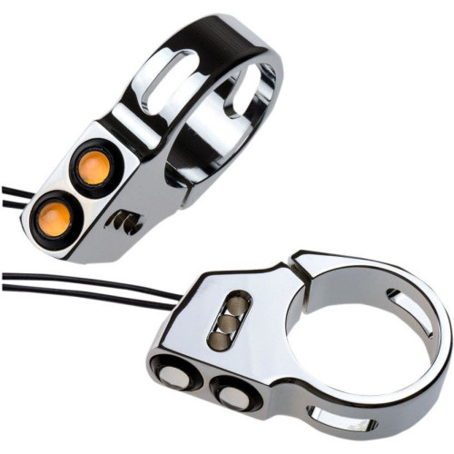PartzBiz HD: 4413987-Joker Machine Chrome 49mm Fork Mount LED Front Rat Eye Amber Turn Signals Harley | 05-200-3C
