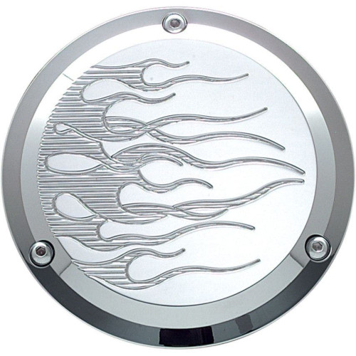 PartzBiz HD: 4413952-ฝาครอบ Joker Machine Chrome Flame 3 Hole Derby สำหรับ Harley Big Twin 70-98 | 921017เอฟซี