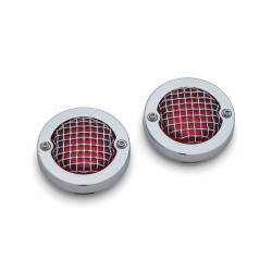 PartzBiz HD KA6517 - Kuryakyn Chrome Mesh Bullet Turn Signal Bezels เลนส์สีแดงสำหรับ Harley | 6517 PartzBiz HD KA6517 - Kuryakyn Chrome Mesh Bullet Turn Signal Bezels เลนส์สีแดงสำหรับ Harley | 6517