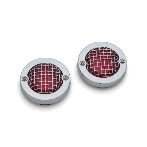 PartzBiz HD: 4412497-Kuryakyn Chrome Mesh Bullet Turn Signal Bezels เลนส์สีแดงสำหรับ Harley | 6517