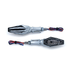 PartzBiz HD KA2528 - สัญญาณไฟเลี้ยวมือ Kuryakyn Chrome Skeleton Hand สำหรับ Harley / คู่เมตริก | 2528