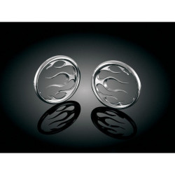 PartzBiz HD KA3788 - Kuryakyn Chrome Front Fairing Flame Speaker Grills สำหรับ Harley FLH/T 96-13 | 3788