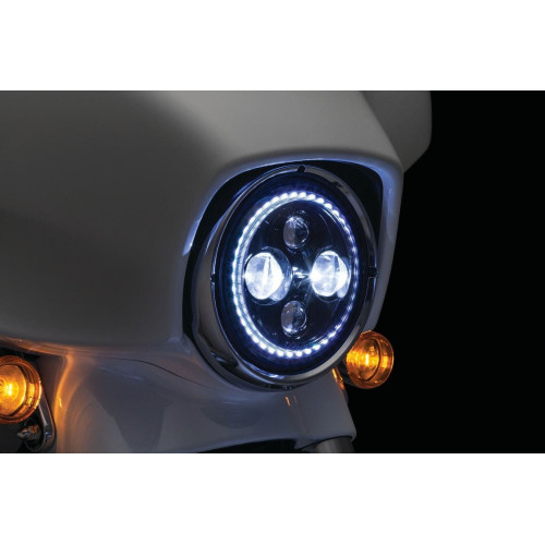 PartzBiz HD: 4411999-Kuryakyn Orbit Vision 7" LED w/ White LED Halo Harley Headlight FLH/T 2460 PartzBiz HD: 4411999-Kuryakyn Orbit Vision 7" LED w/ White LED Halo Harley Headlight FLH/T 2460
