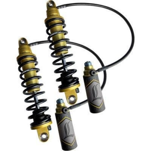 PartzBiz HD: 4410577-Legend Suspension 14" Gold Heavy REVO ARC Remote Reservoir Shocks HD FL 99-08 1310-1905 13101905 electra road street glide king fat bob boy low softail slim deluxe heritage Harley Davidson FXR Disc Glide Low Rider Sport Grand touring Custom reservoir