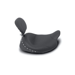 PartzBiz HD MD79602 - Mustang Wide Chrome Studded Solo Seat พร้อมพนักพิงแบบถอดได้ Harley 08-23 FLH/FLT | 79602