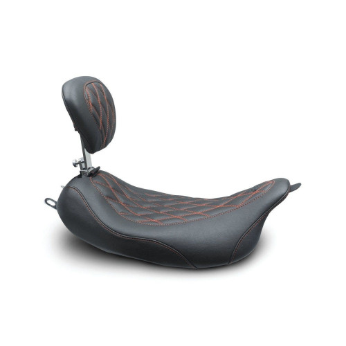 PartzBiz HD: 4408534-Mustang 79727AB Red Stitch Wide Tripper Solo Seat w/ Backrest Harley FLH 08-21 PartzBiz HD: 4408534-Mustang 79727AB Red Stitch Wide Tripper Solo Seat w/ Backrest Harley FLH 08-21