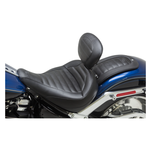 PartzBiz HD: 4408427-Mustang Solo Front Black Harley Seat W/ Driver Backrest Tuck-N-Roll 18-23 FLFB/S | 79770