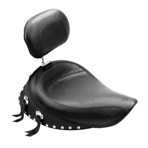 PartzBiz HD: 4408409-Mustang Studded Wide Solo Seat with Removable Driver Backrest for Harley Dyna 96-03 | 79109