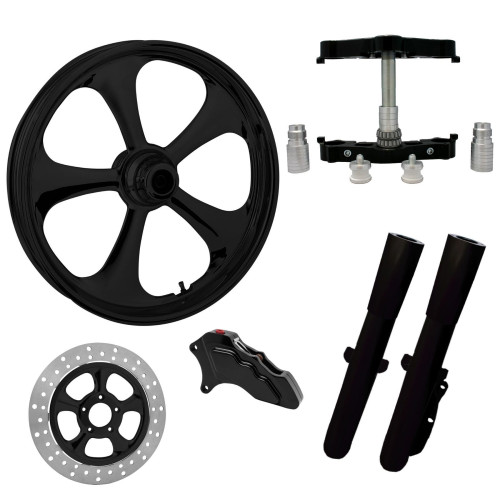 PartzBiz HD: 4408110-Nitro Black 23" Wheel Tire Single Side w/ Raked Triple Trees Lowers & Sliders | NITRO-SNGL-BLK-KIT-23PCKG