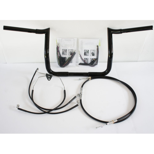PartzBiz HD: 4407979-Paul Yaffe Bagger 10" Black Monkey Bar Handlebar Package Kit Harley FLH Non ABS | MBB1.25B-10-Kit-08-13-NON