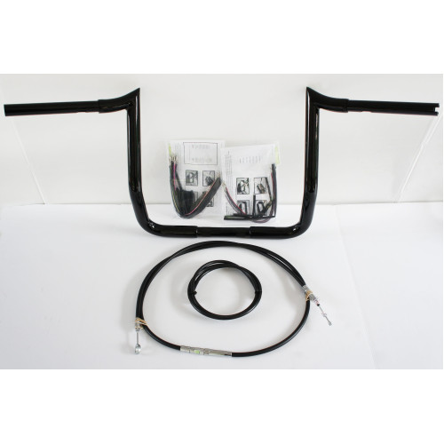 PartzBiz HD: 4407982-Paul Yaffe Bagger 14" Black Monkey Bar Handlebar Package Kit Harley FLH ABS