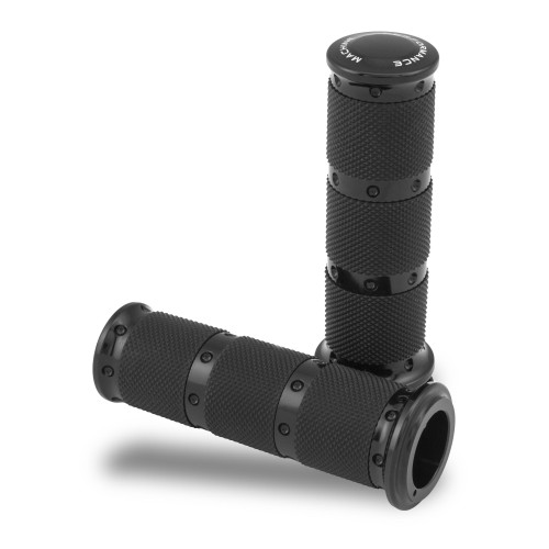 PartzBiz HD: 4407407-Performance Machine PM XLS สายปลอกแฮนด์ Grips Black Contour 84-17 | 0063-2086-บี