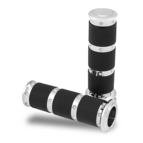 PartzBiz HD: 4407362-Performance Machine PM XLS Chrome Contour Renthal Hand Grips Cable 84-17 | 0063-2086-ช