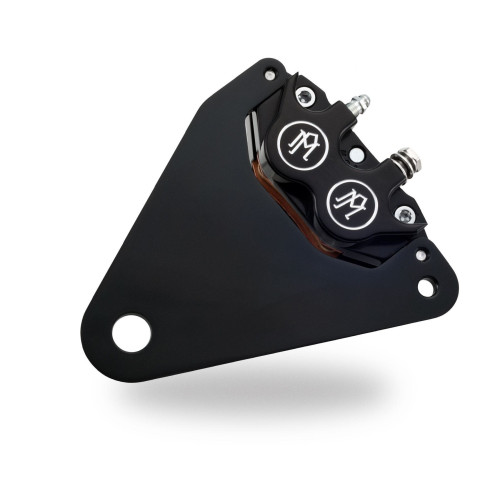 PartzBiz HD: 4407065-PM Black Contrast Cut 4 Piston Rear Brake Caliper & Bracket for Harley Softail 84-87 - 1266-0052-BM