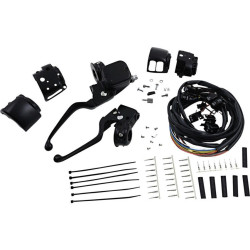 PartzBiz HD DS06102149 - Drag Black 9/16" Master Cylinder Handlebar Control Kit Harley FL FX XL 96-13 0610-2149 06102149 dyna glide wide electra road street king sportster sporty mechanical hydraulic disc single dual Harley Davidson Softail Fat Boy Slim FLSS FLSTFBS Custom C