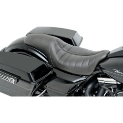 PartzBiz HD MD76904 - Roland Sands by Mustang Black Raised Enzo Touring 2-Up Seat for Harley FLH 08-17 | 76904