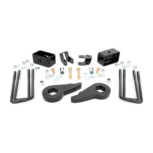 PartzBiz HD: 4404657-Rough Country 28300 2.5" Leveling Lift Kit 1999-2006 Silverado Sierra 1500 4WD GMC Chevy Truck Lift Suspension Shocks Torsion Keys Leaf Spring Blocks U bolts Upgrade Best New Front Rear Suspension