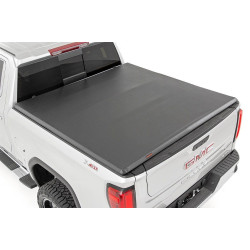 PartzBiz HD RT-RC44308550 - Rough Country Tri-Fold Tonneau Bed Cover 19-Up Chevy Silverado Sierra 1500 5' 8" GMC 5.5ft Vinyl Short Bed Cargo Storage Protection Best New Upgrade Z71 High Country Denali LT LTZ 4WD 4X4 2WD 