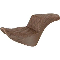 PartzBiz HD DS08021405 - Saddlemen Brown Step Up 2-Up Seat Lattice Stitched Harley Softail M8 18-23