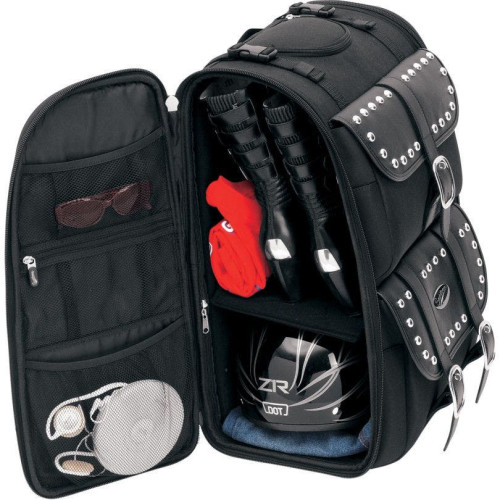 PartzBiz HD: 4403801-Saddlemen Chrome Studded S3500 Deluxe Sissy Bar Bag Motorcycle Luggage Harley | 3515-0083