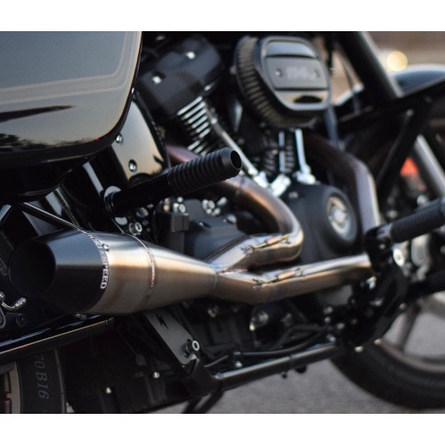 PartzBiz HD: 4403498-Sawicki 2 into 1 Brushed Shorty Length Exhaust Black Tip Harley M8 Softail 18-Up