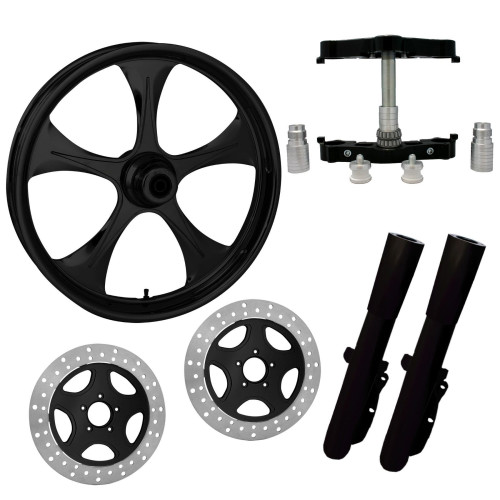 PartzBiz HD: 4402772-Stratos Black 23" Wheel Tire Dual Rotors w/ Raked Triple Trees Lowers & Sliders | Stratos-DUAL-BLK-KIT-PCKG