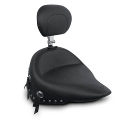 PartzBiz HD MD79120 - Mustang Seat Wide Chrome Studded Solo Seat พร้อมพนักพิง Harley 00-05 FXST 00-07 | 79120