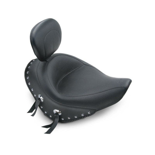 PartzBiz HD: 4402713-Mustang Wide Chrome Studded Solo Seat w/ Backrest Harley 06-10 FXST 07-17 FLSTF | 79532
